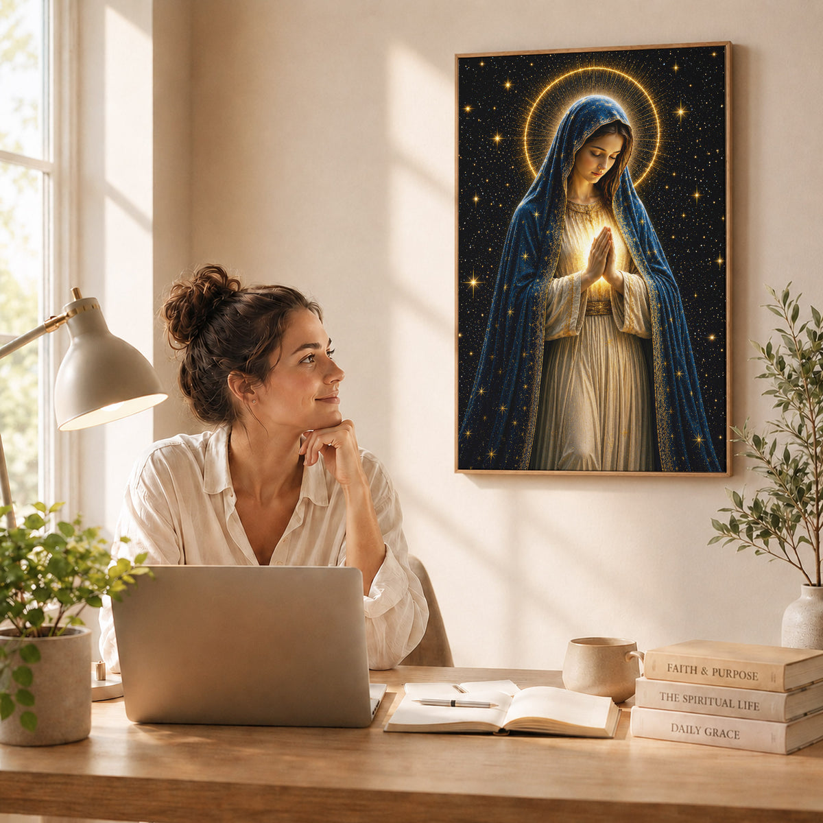 Celestial Virgin Mary Prayer Light Poster/Canvas