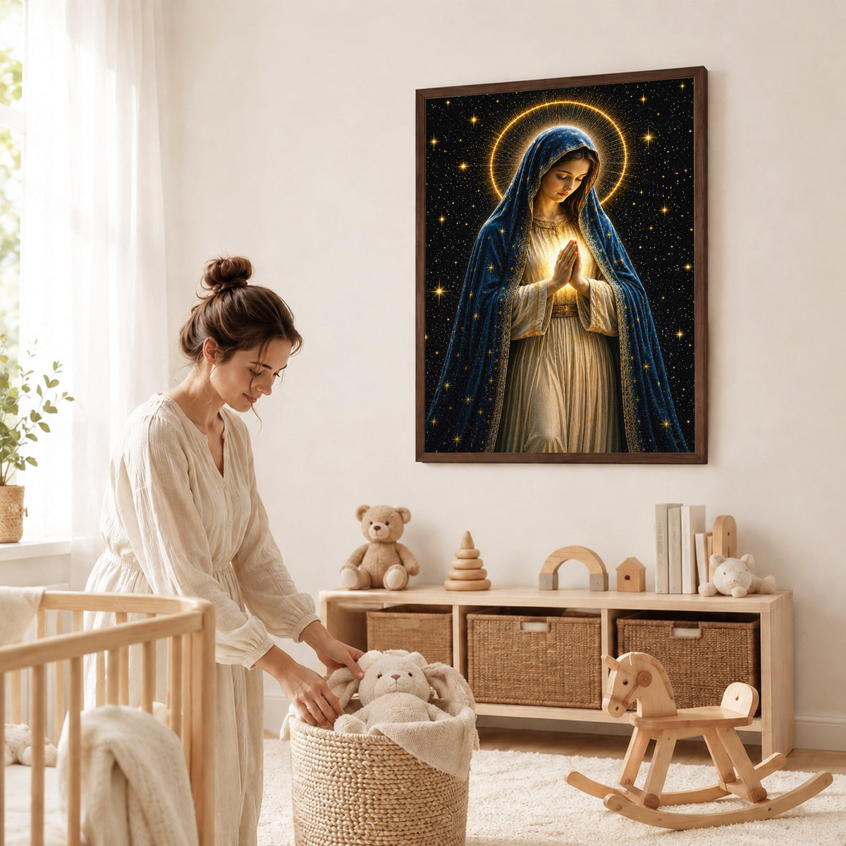 Celestial Virgin Mary Prayer Light Poster/Canvas