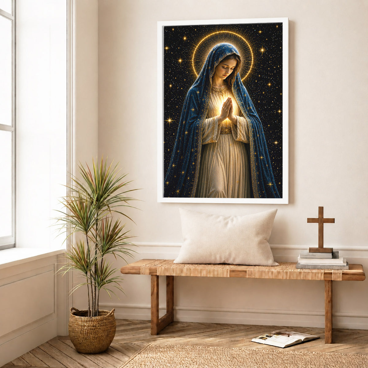 Celestial Virgin Mary Prayer Light Poster/Canvas
