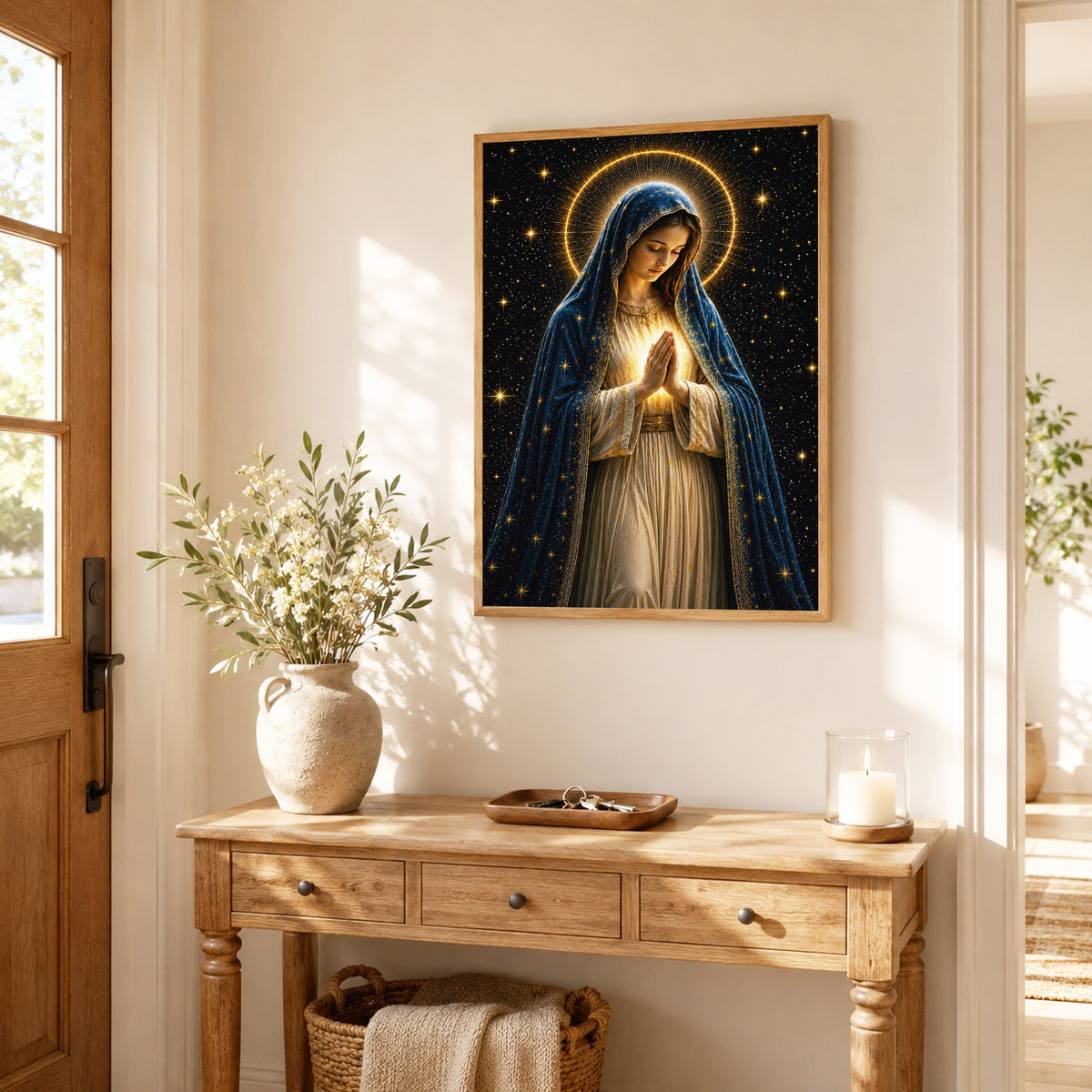 Celestial Virgin Mary Prayer Light Poster/Canvas