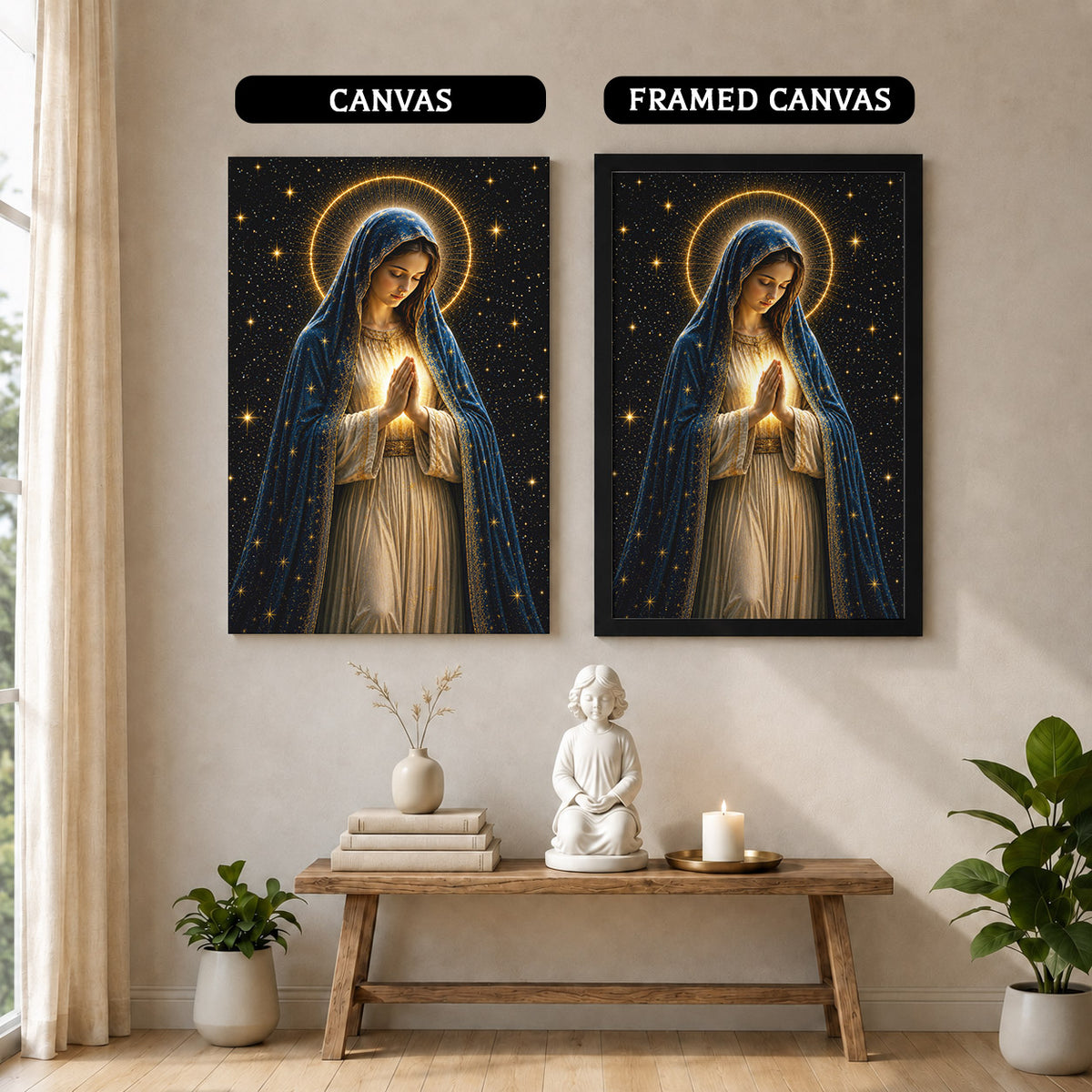 Celestial Virgin Mary Prayer Light Poster/Canvas