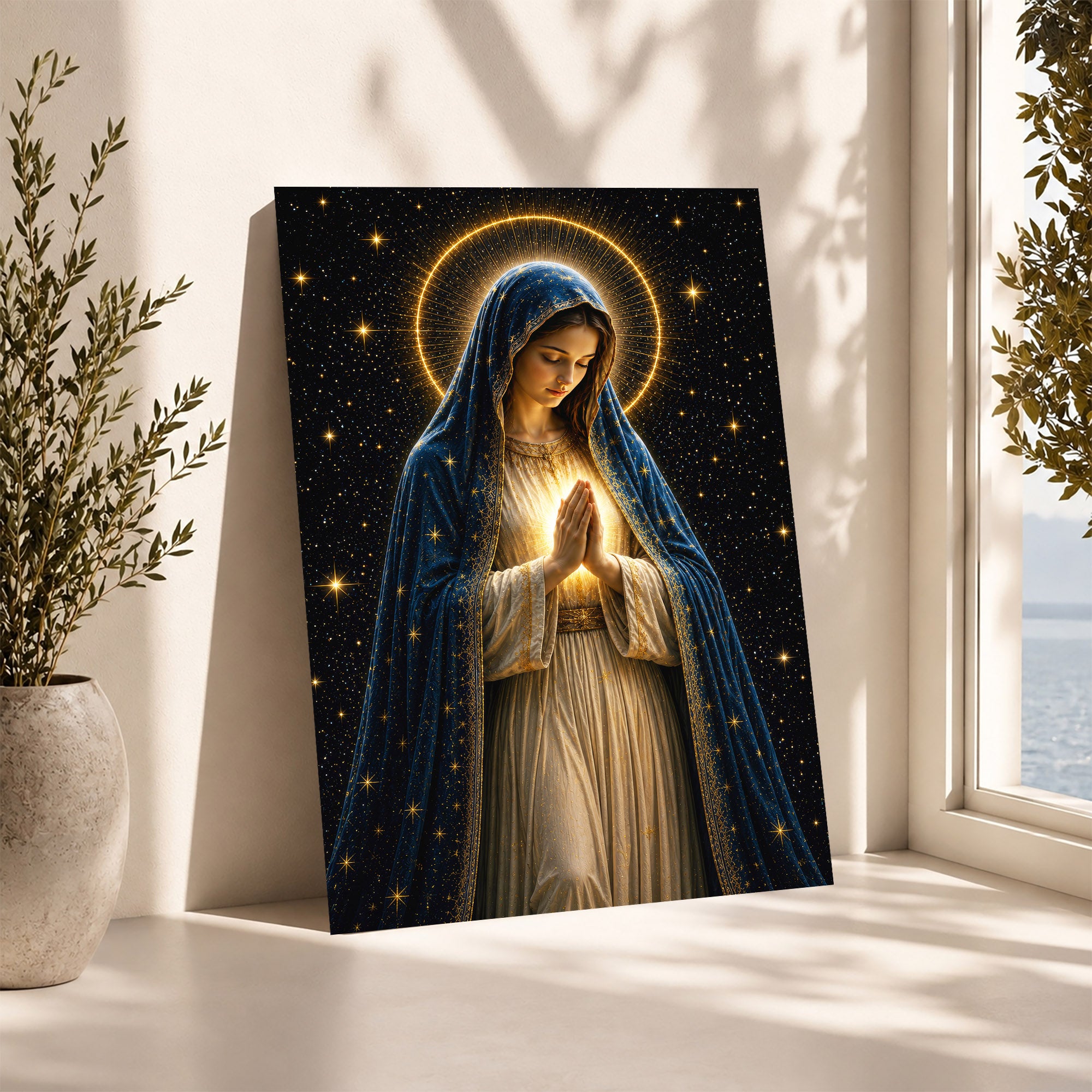 Celestial Virgin Mary Prayer Light Poster/Canvas