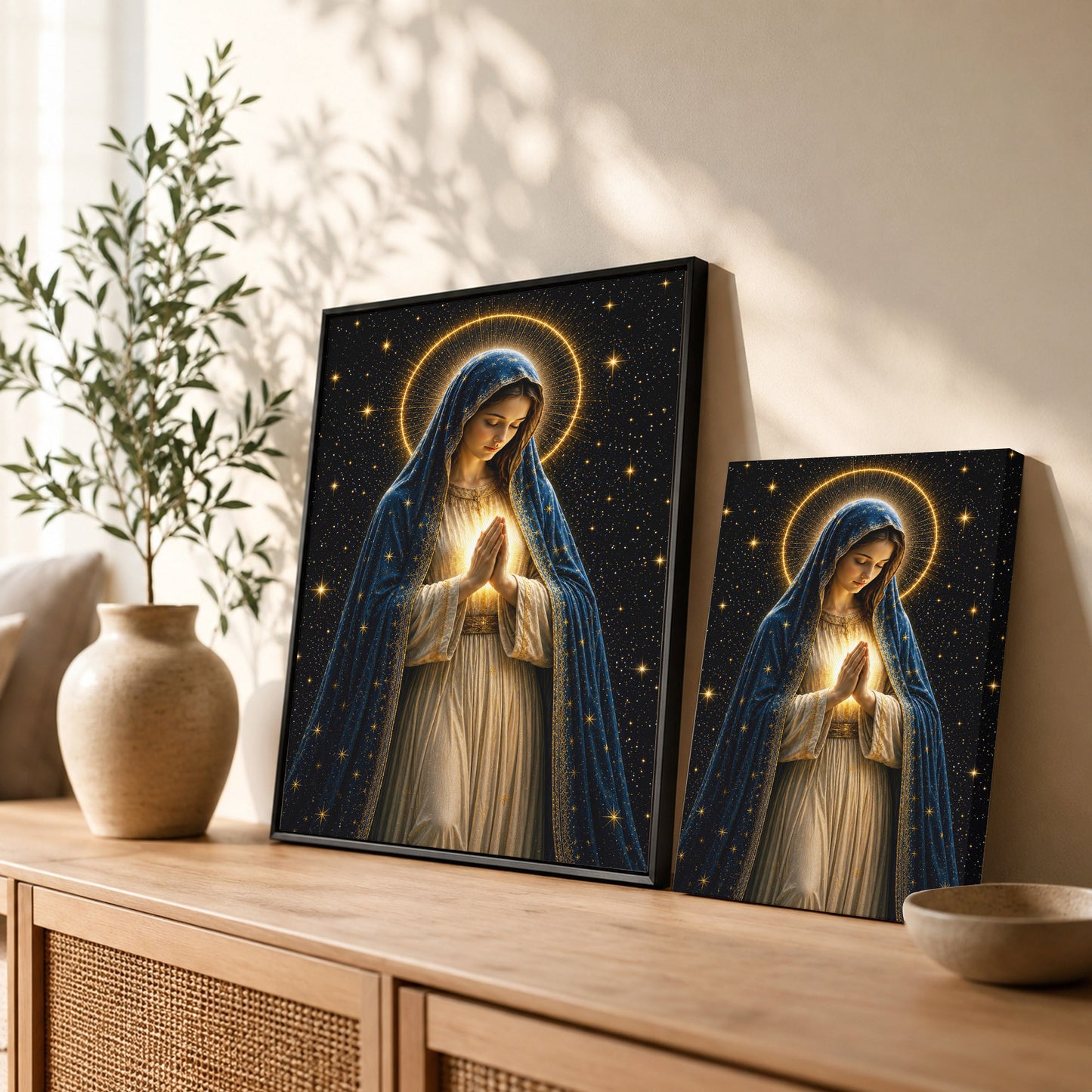Celestial Virgin Mary Prayer Light Poster/Canvas