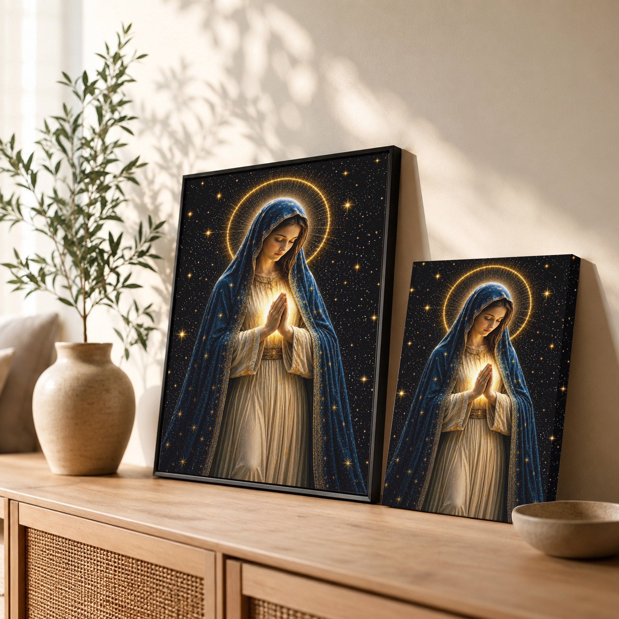 Celestial Virgin Mary Prayer Light Poster/Canvas