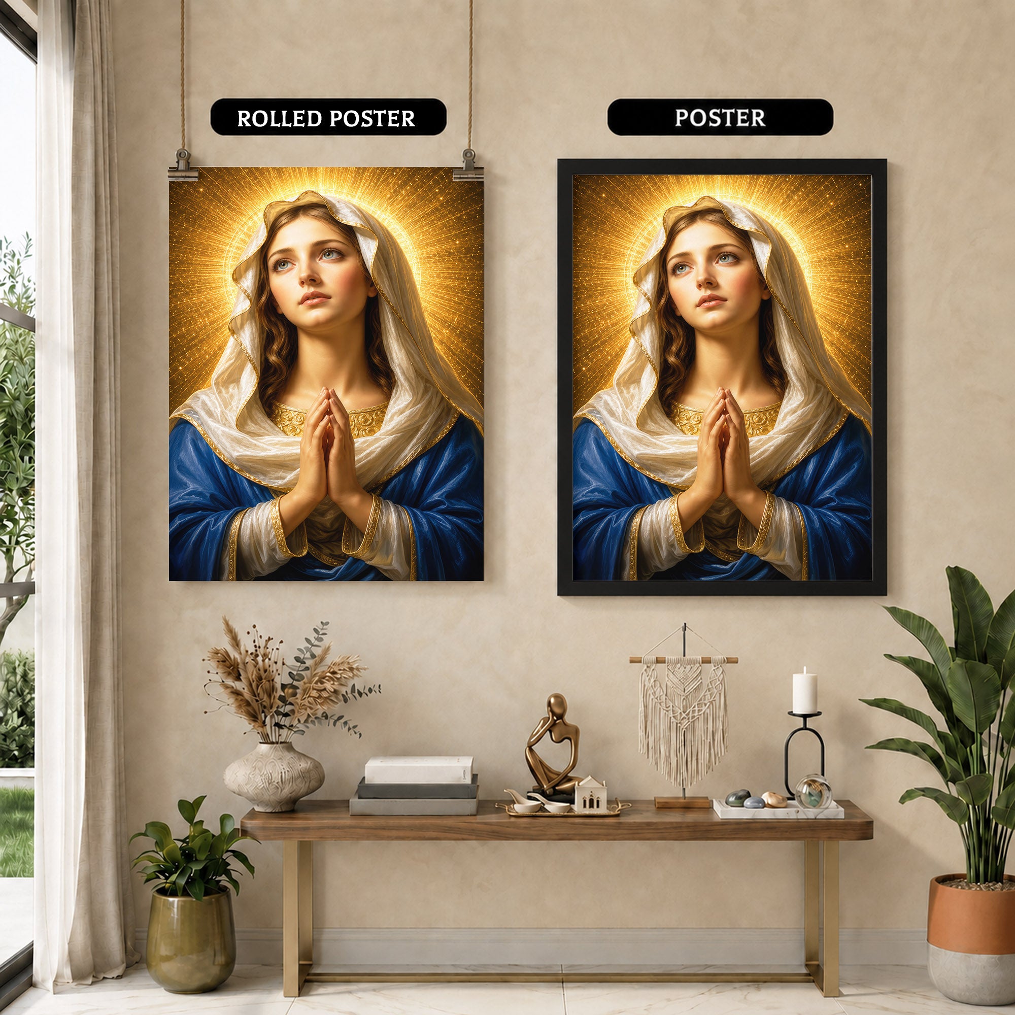 Golden Halo Virgin Mary Prayer Portrait Poster/Canvas