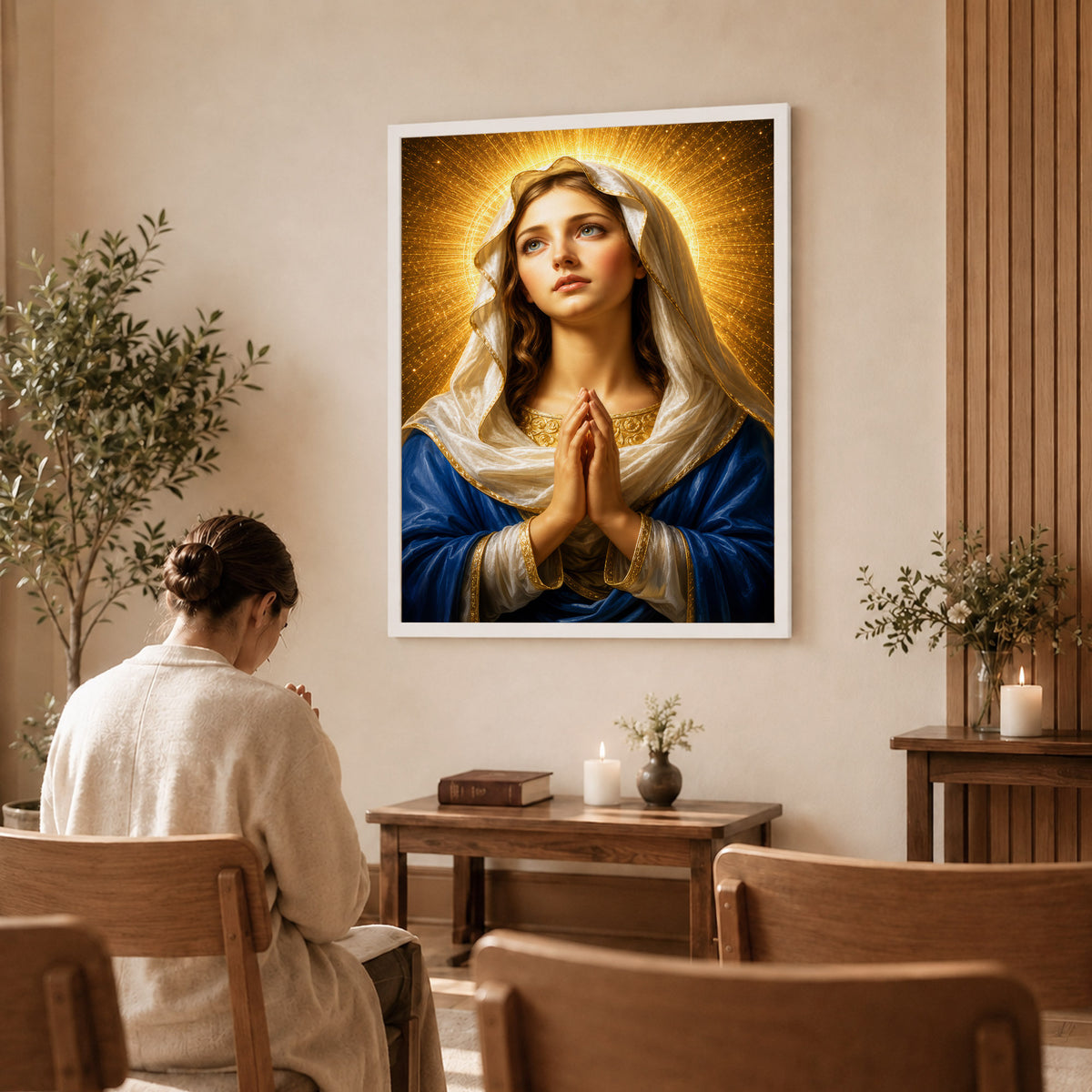 Golden Halo Virgin Mary Prayer Portrait Poster/Canvas