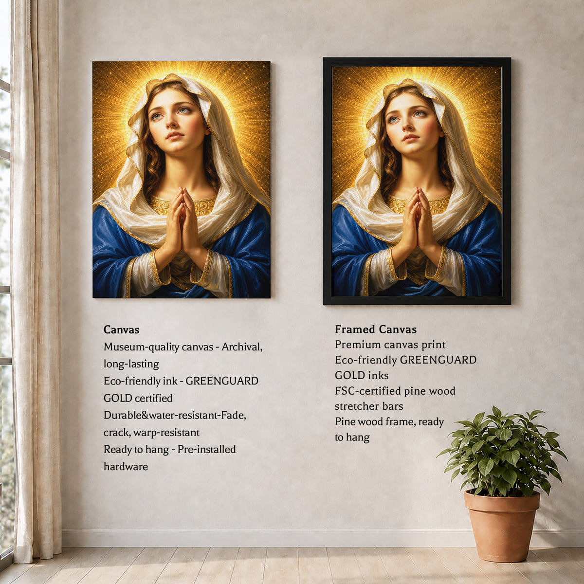 Golden Halo Virgin Mary Prayer Portrait Poster/Canvas