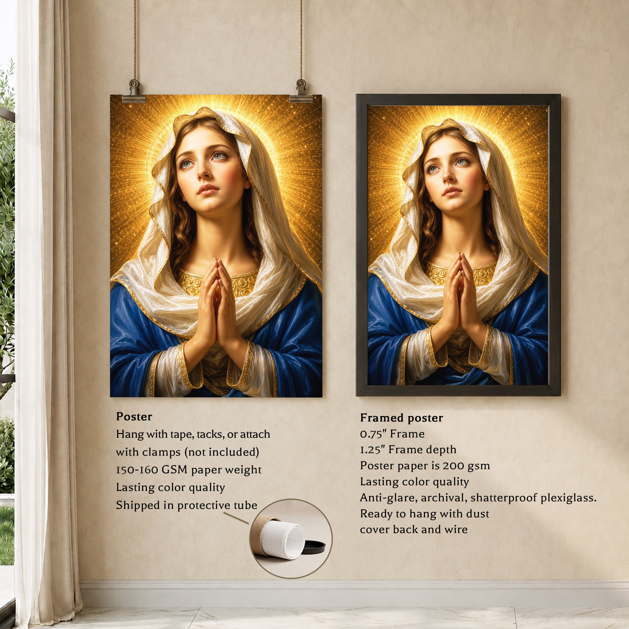 Golden Halo Virgin Mary Prayer Portrait Poster/Canvas
