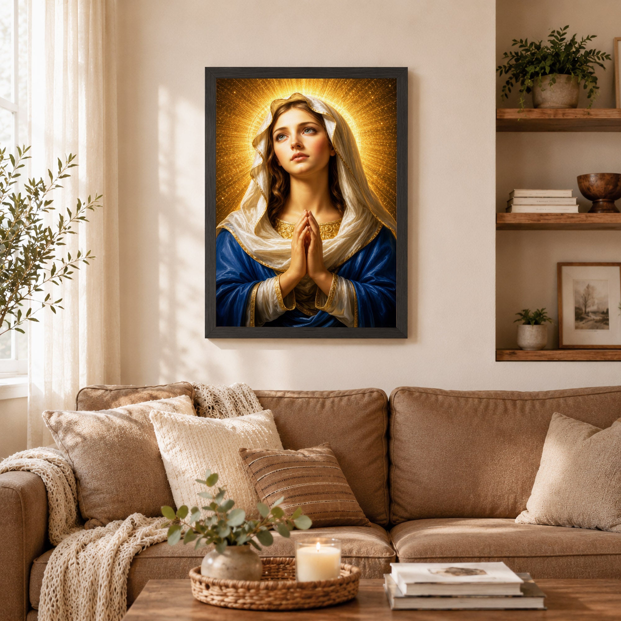 Golden Halo Virgin Mary Prayer Portrait Poster/Canvas