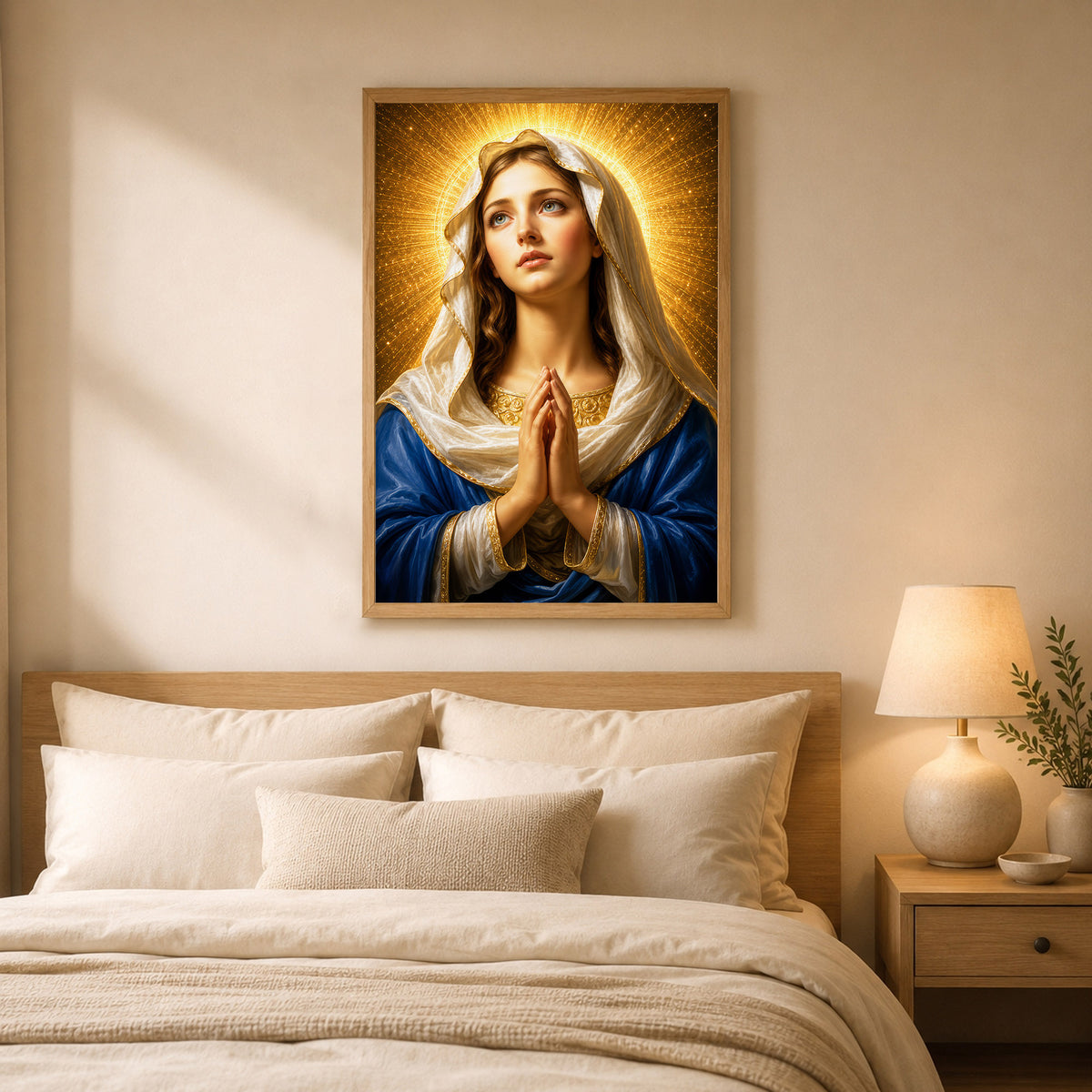 Golden Halo Virgin Mary Prayer Portrait Poster/Canvas