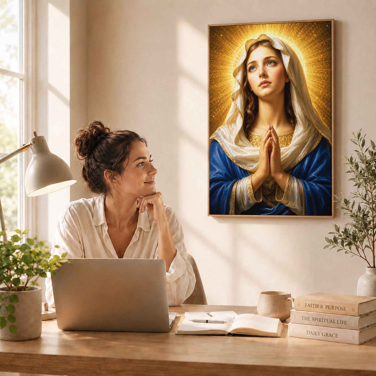Golden Halo Virgin Mary Prayer Portrait Poster/Canvas
