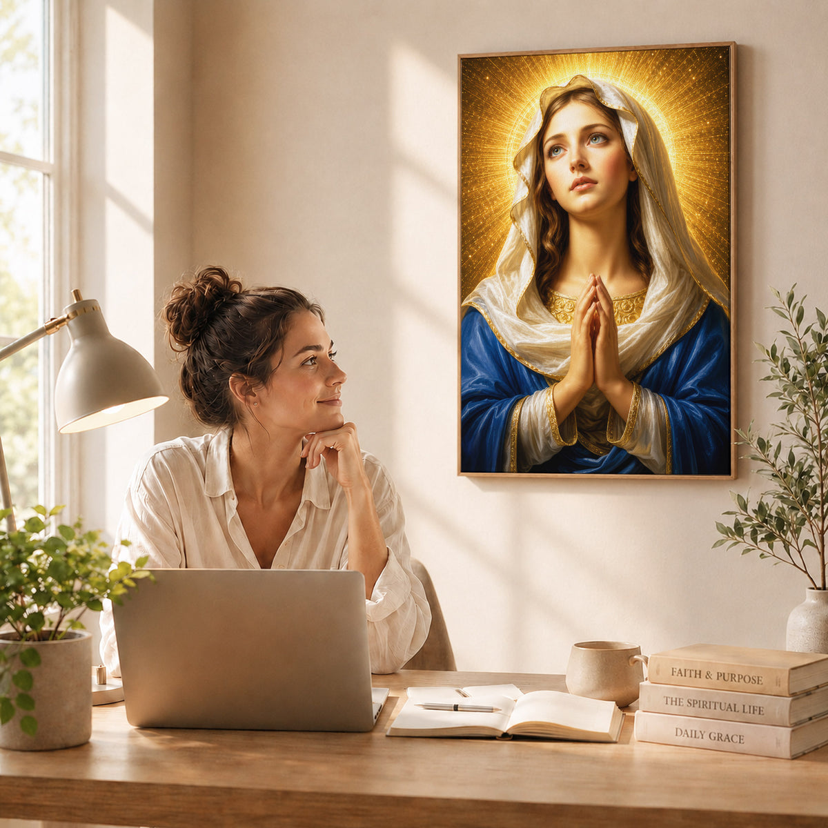 Golden Halo Virgin Mary Prayer Portrait Poster/Canvas