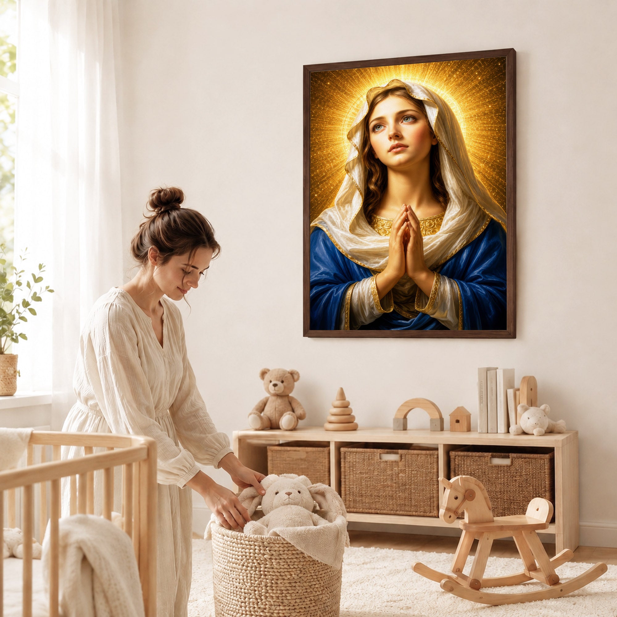Golden Halo Virgin Mary Prayer Portrait Poster/Canvas