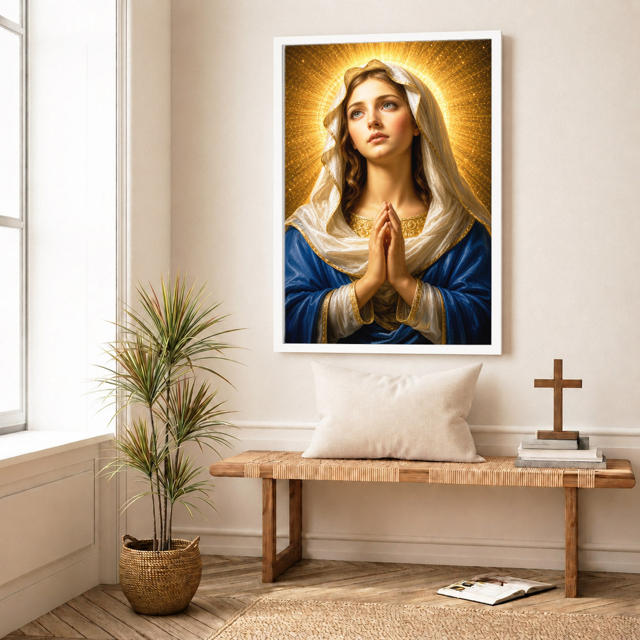Golden Halo Virgin Mary Prayer Portrait Poster/Canvas