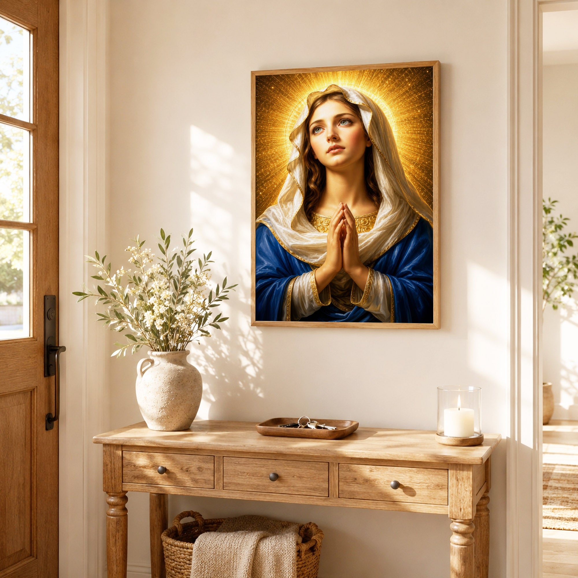 Golden Halo Virgin Mary Prayer Portrait Poster/Canvas