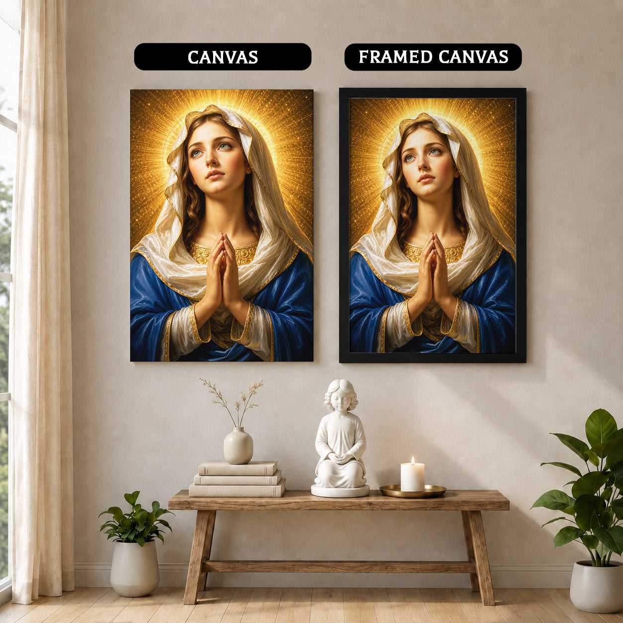 Golden Halo Virgin Mary Prayer Portrait Poster/Canvas