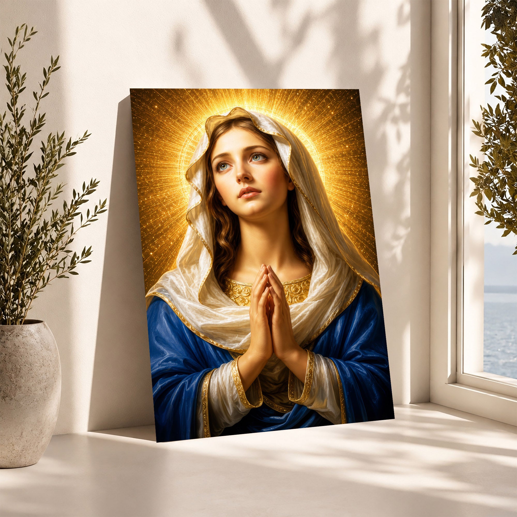 Golden Halo Virgin Mary Prayer Portrait Poster/Canvas