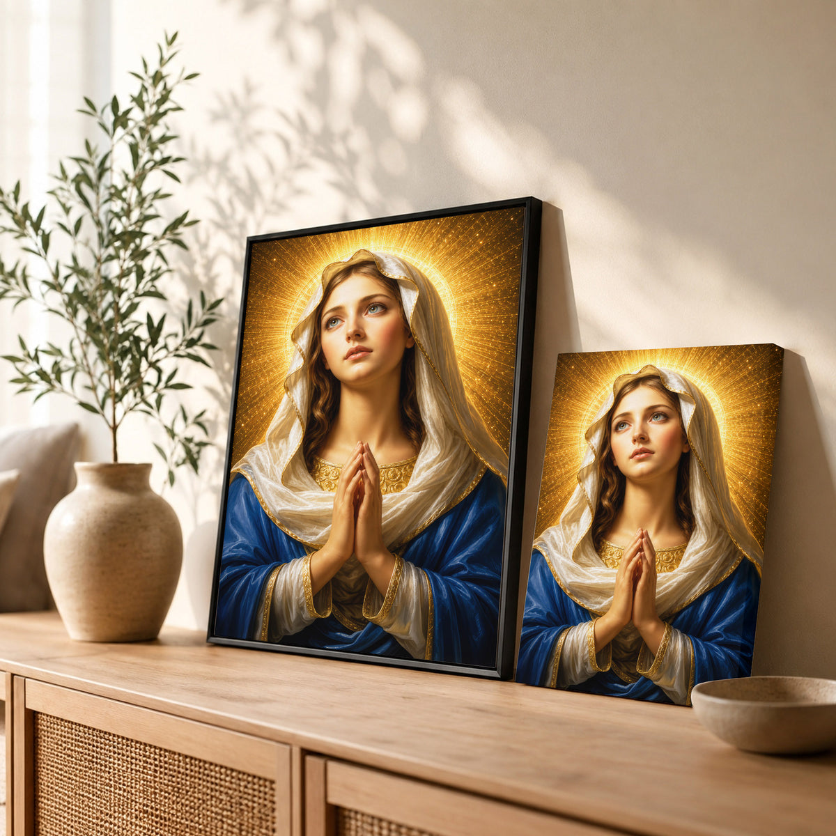 Golden Halo Virgin Mary Prayer Portrait Poster/Canvas