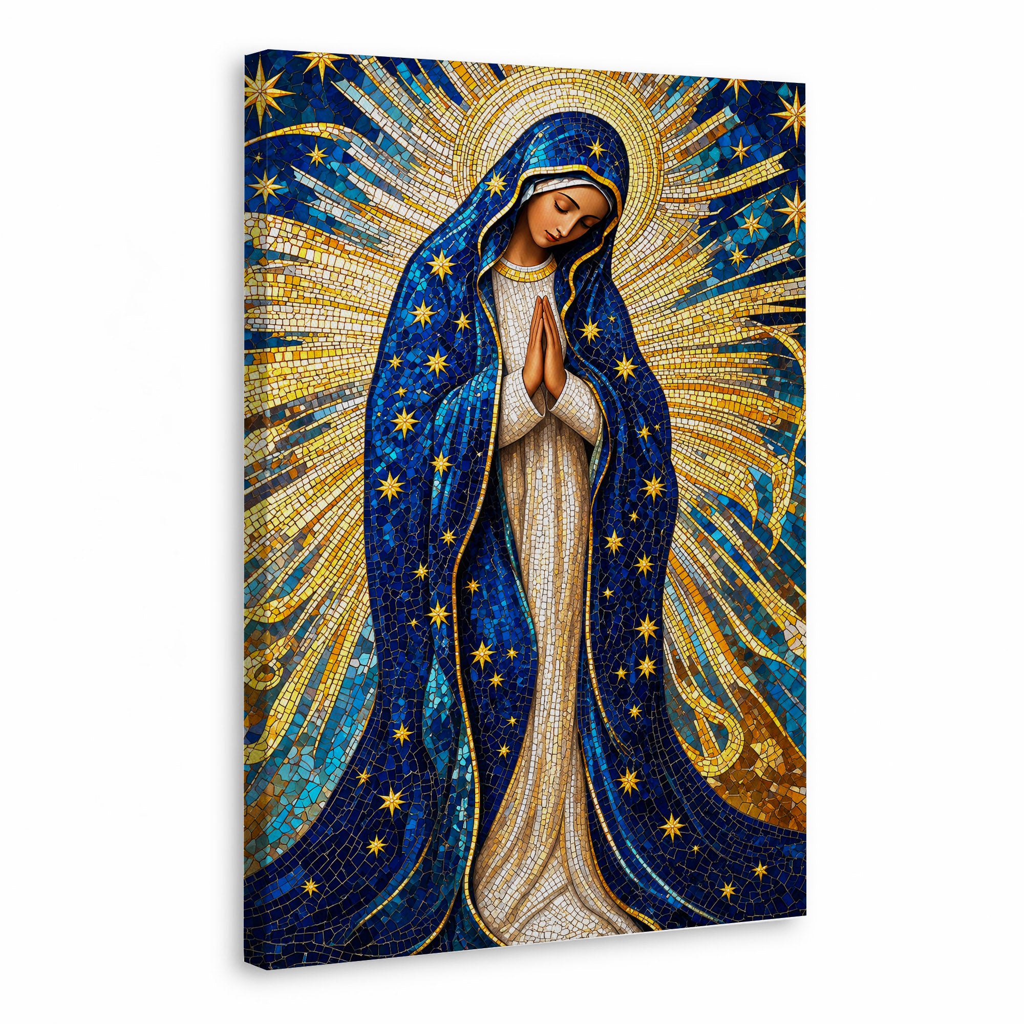 Golden Virgin Mary Starry Mosaic - Elegant Religious Art for Your Home Poster/Canvas