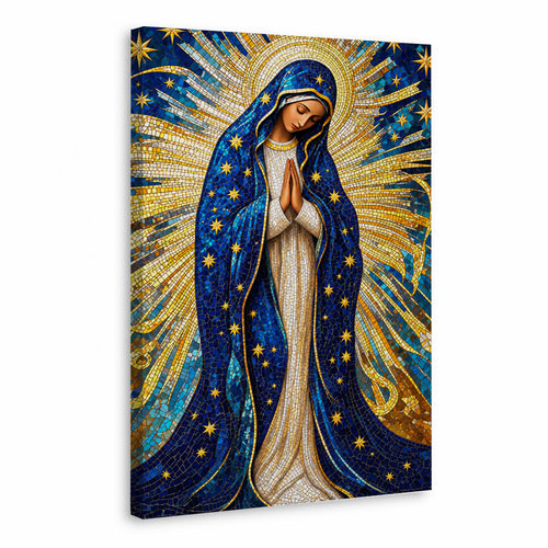 Golden Virgin Mary Starry Mosaic - Elegant Religious Art for Your Home Poster/Canvas