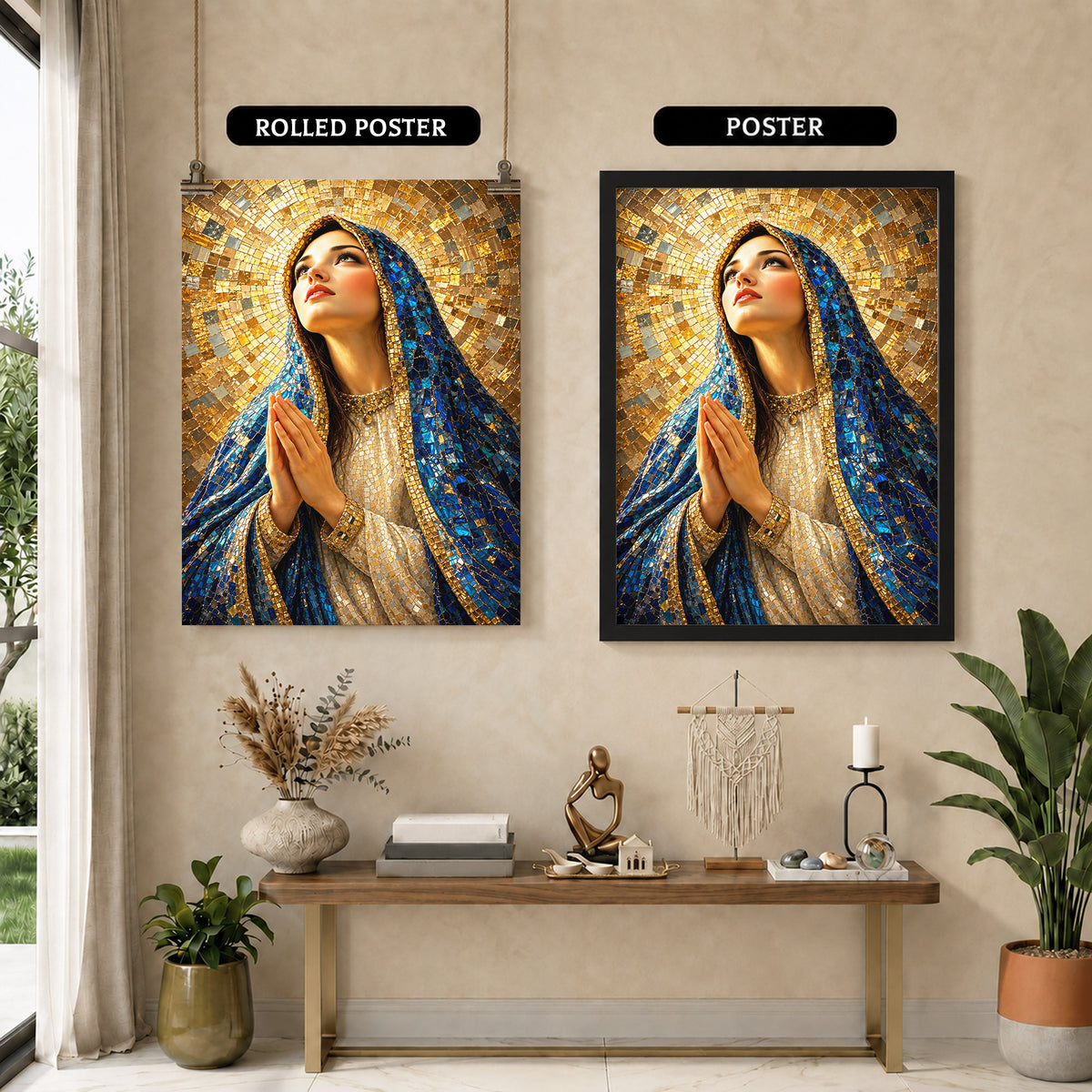 Blue Mosaic Virgin Mary Prayer Poster/Canvas