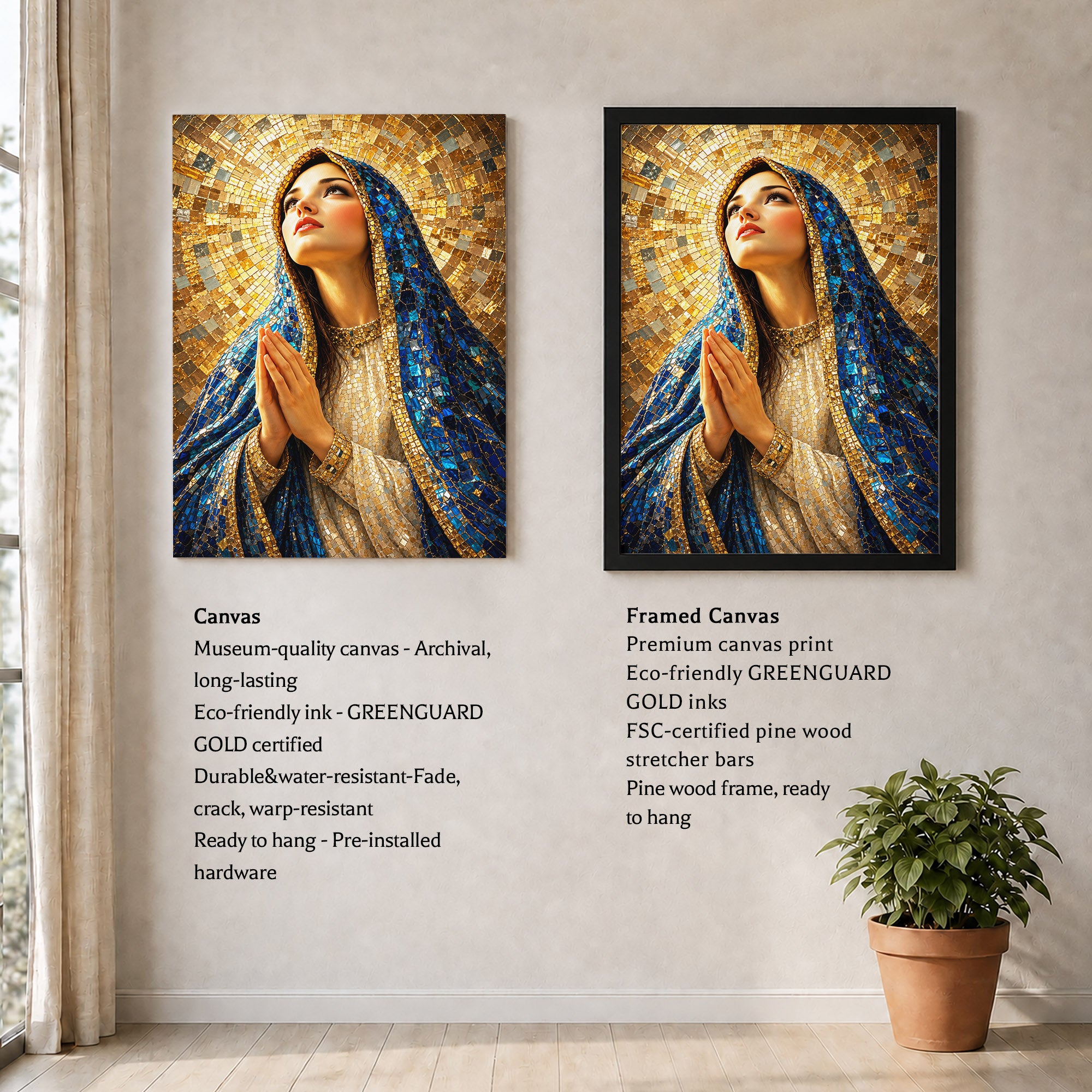 Blue Mosaic Virgin Mary Prayer Poster/Canvas