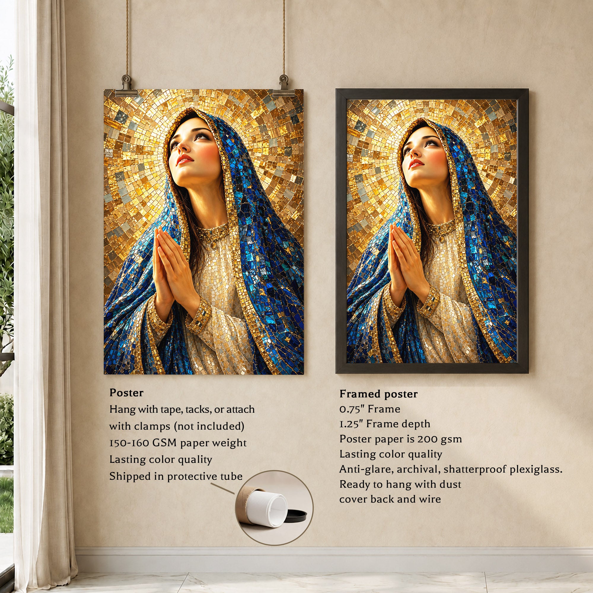 Blue Mosaic Virgin Mary Prayer Poster/Canvas