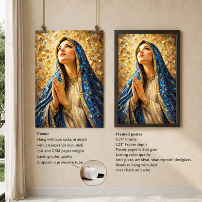 Blue Mosaic Virgin Mary Prayer Poster/Canvas