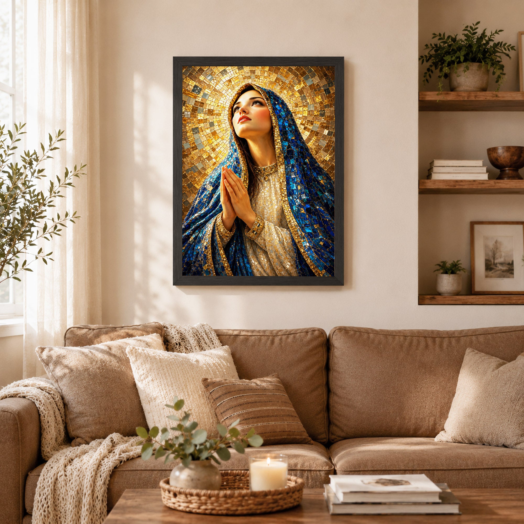 Blue Mosaic Virgin Mary Prayer Poster/Canvas