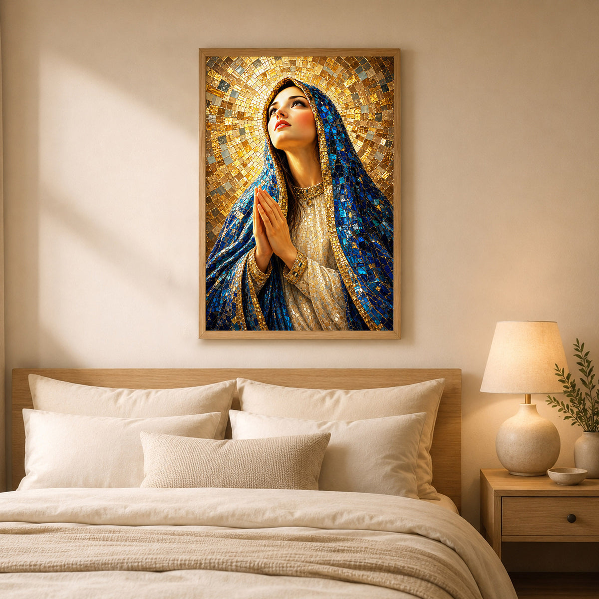 Blue Mosaic Virgin Mary Prayer Poster/Canvas