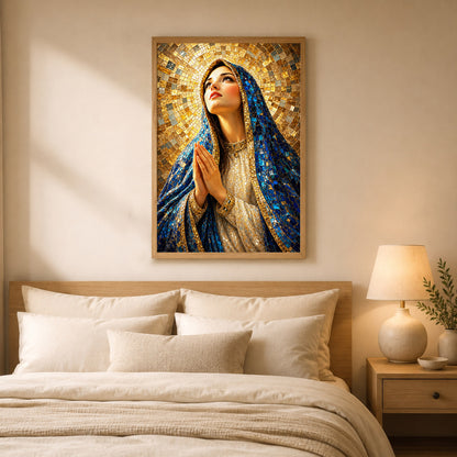 Blue Mosaic Virgin Mary Prayer Poster/Canvas