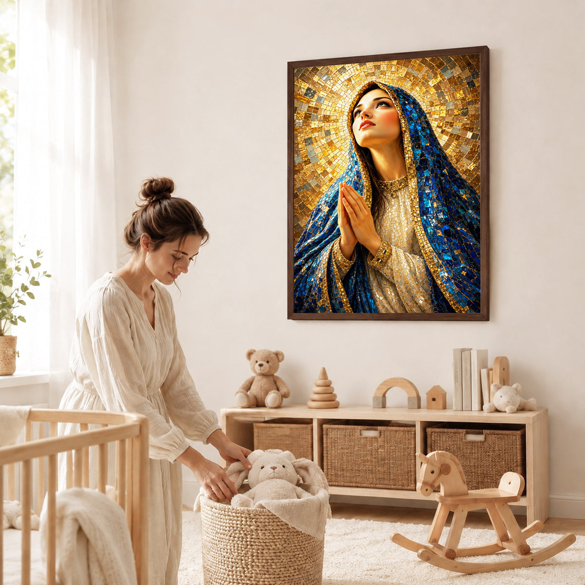 Blue Mosaic Virgin Mary Prayer Poster/Canvas