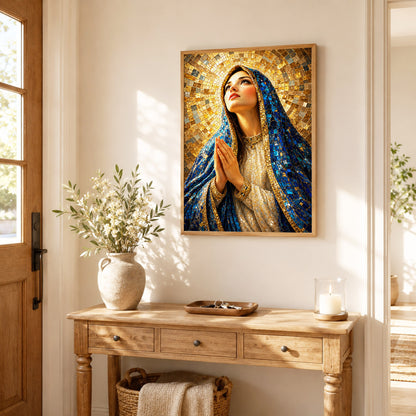 Blue Mosaic Virgin Mary Prayer Poster/Canvas