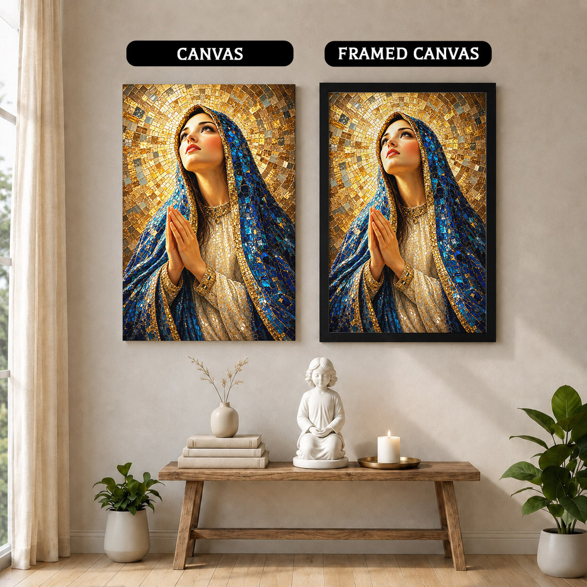 Blue Mosaic Virgin Mary Prayer Poster/Canvas