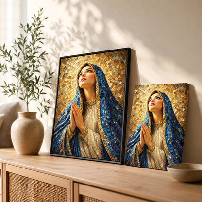 Blue Mosaic Virgin Mary Prayer Poster/Canvas