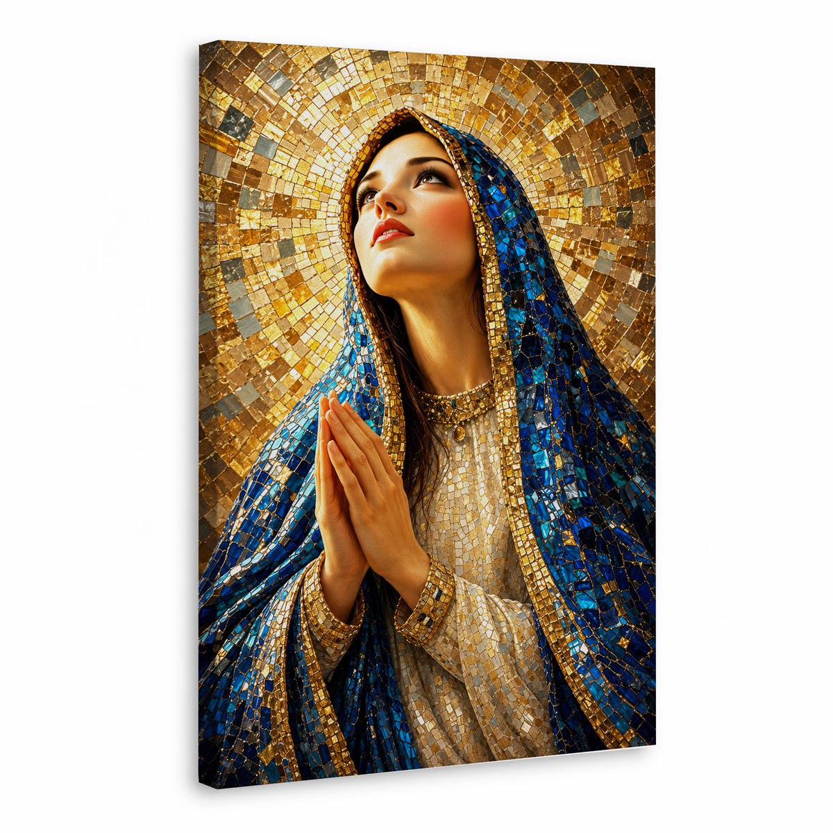 Blue Mosaic Virgin Mary Prayer Poster/Canvas