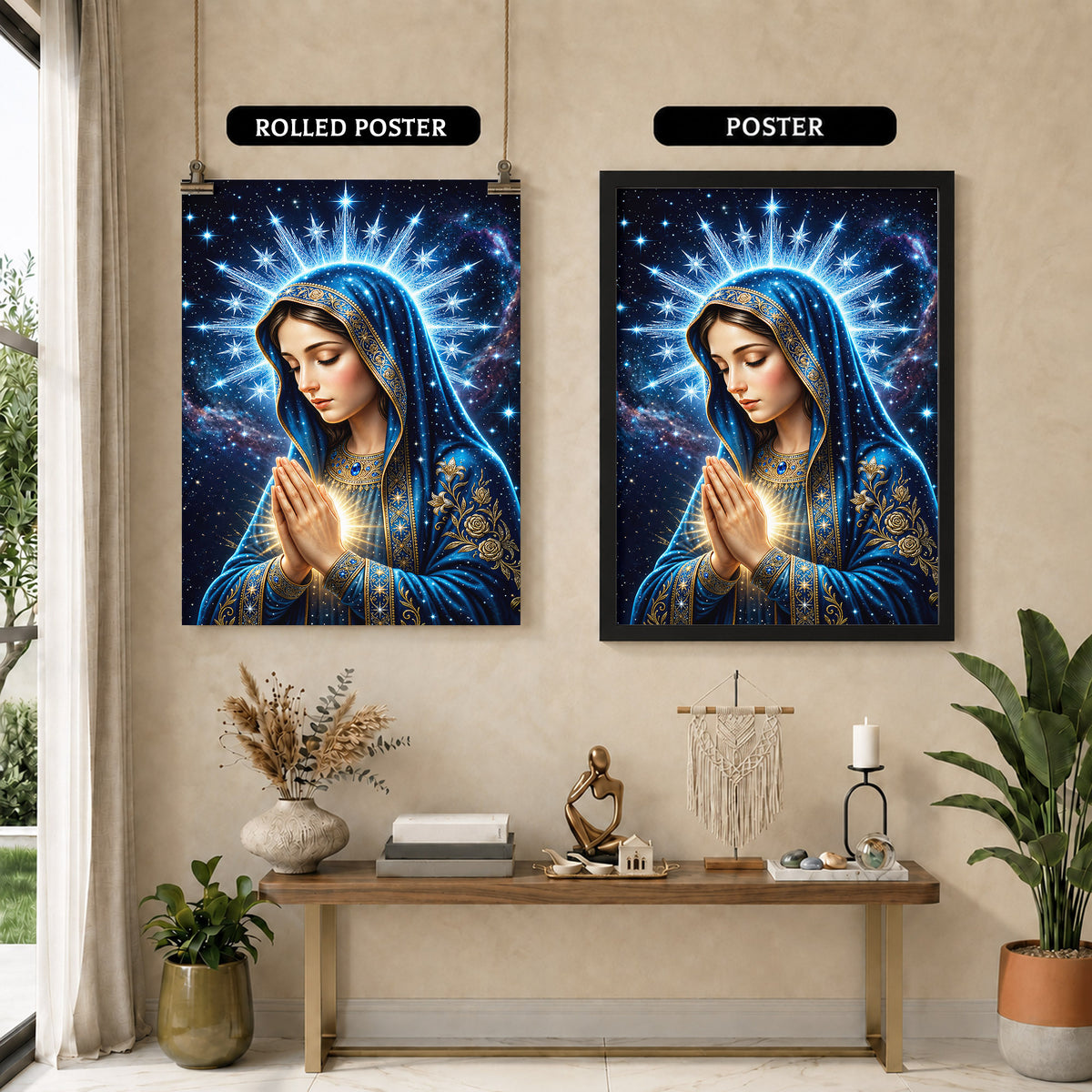 Starry Virgin Mary Heavenly - Beautiful Divine Image for Spiritual Spaces Poster/Canvas