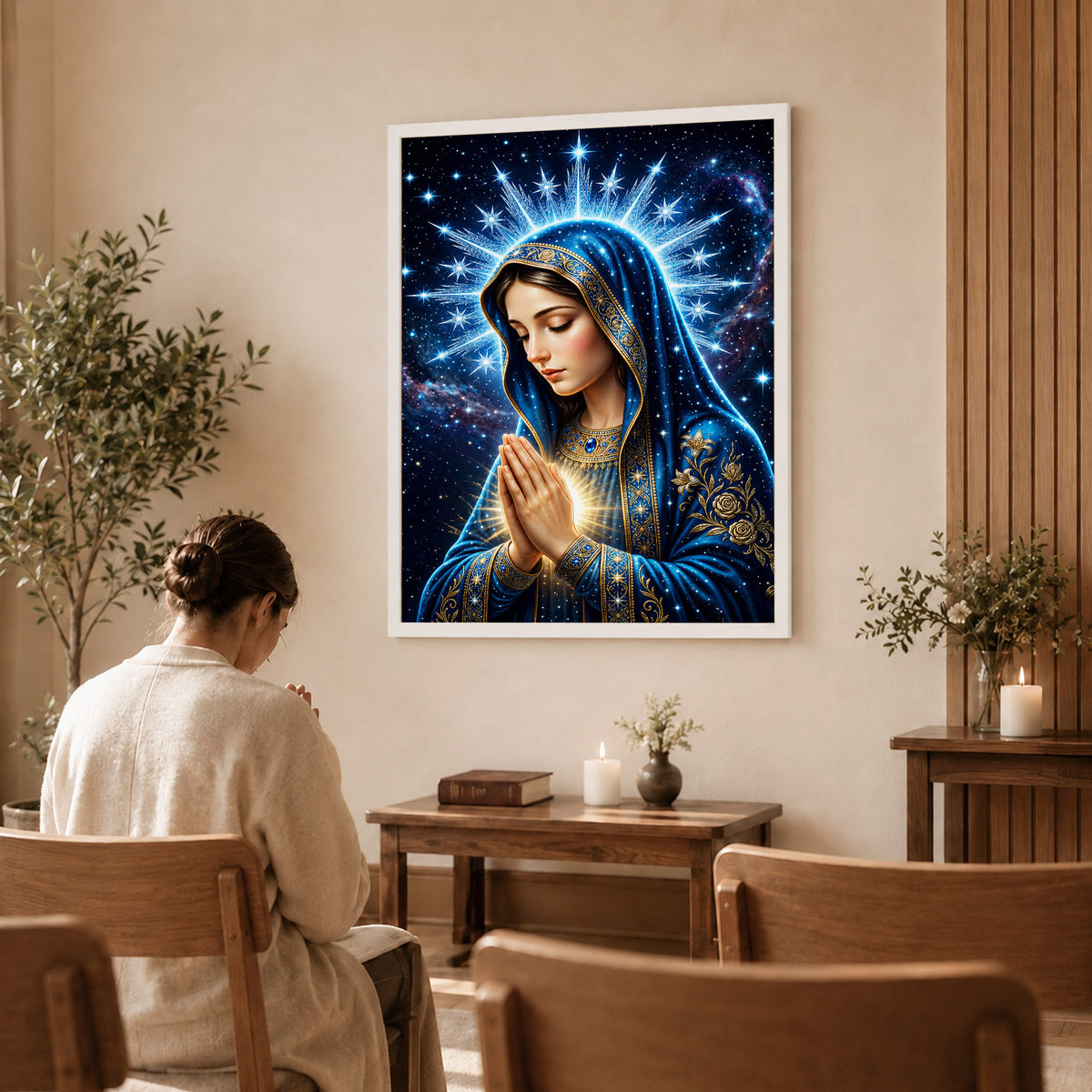 Starry Virgin Mary Heavenly - Beautiful Divine Image for Spiritual Spaces Poster/Canvas
