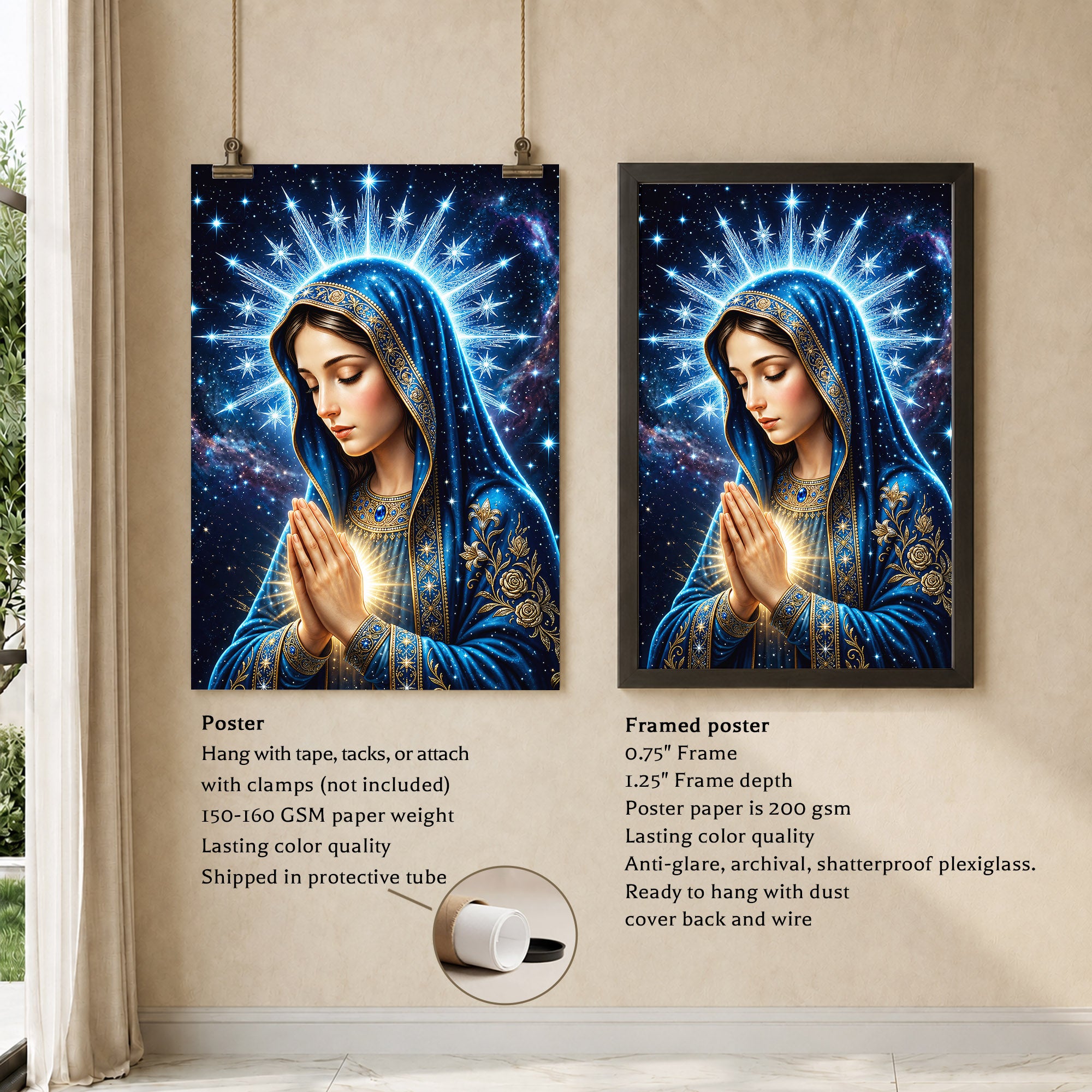 Starry Virgin Mary Heavenly - Beautiful Divine Image for Spiritual Spaces Poster/Canvas