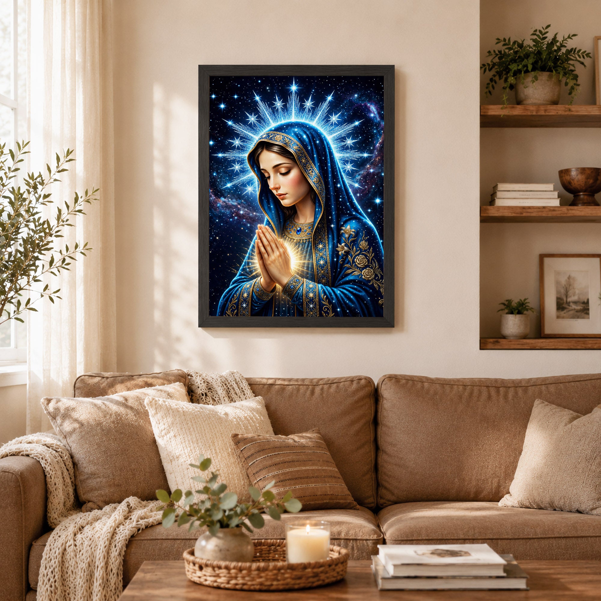 Starry Virgin Mary Heavenly - Beautiful Divine Image for Spiritual Spaces Poster/Canvas