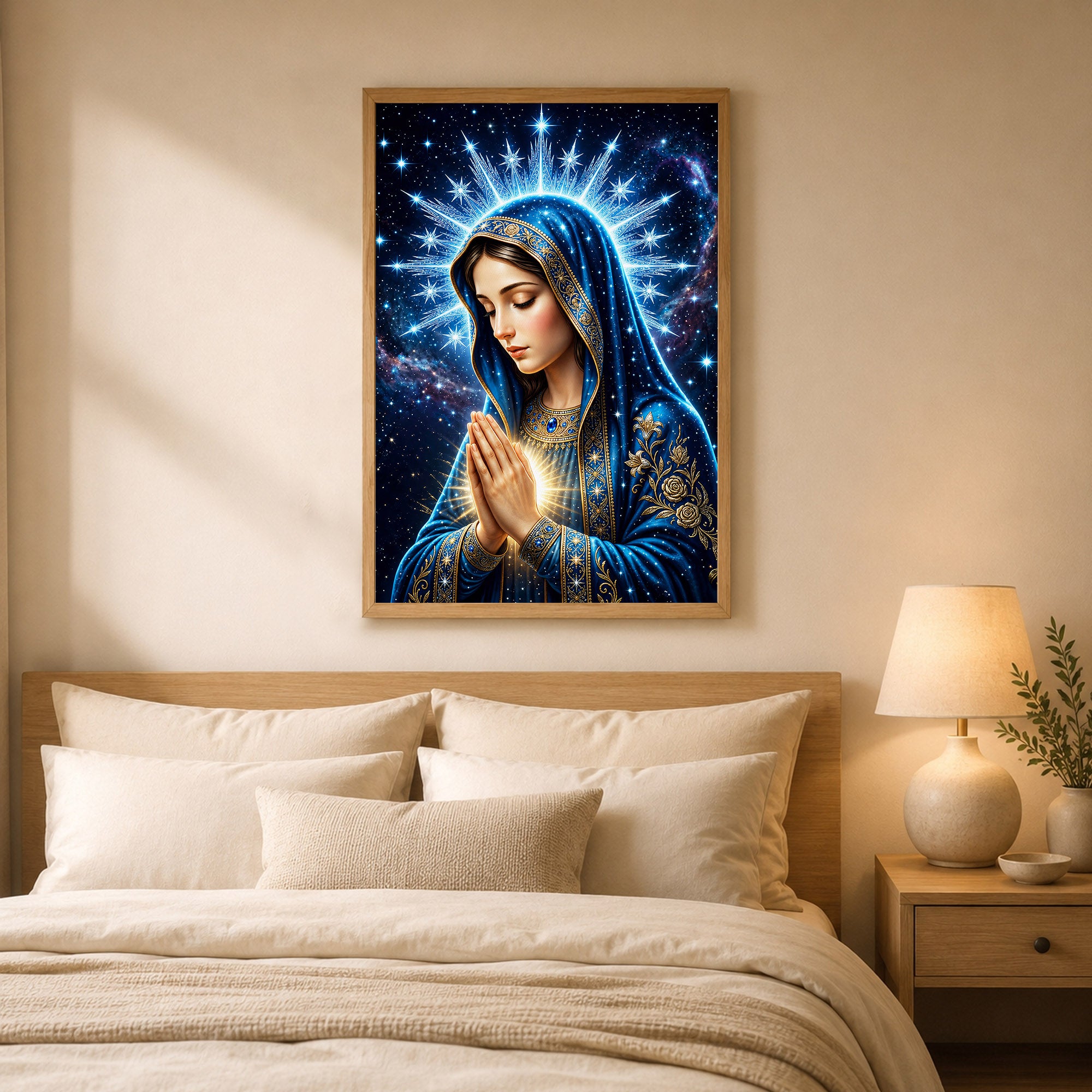 Starry Virgin Mary Heavenly - Beautiful Divine Image for Spiritual Spaces Poster/Canvas