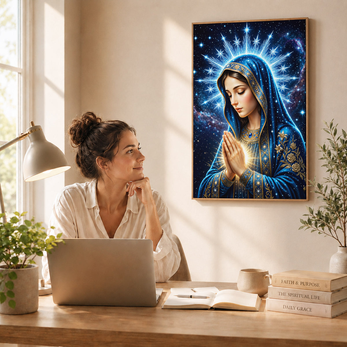 Starry Virgin Mary Heavenly - Beautiful Divine Image for Spiritual Spaces Poster/Canvas