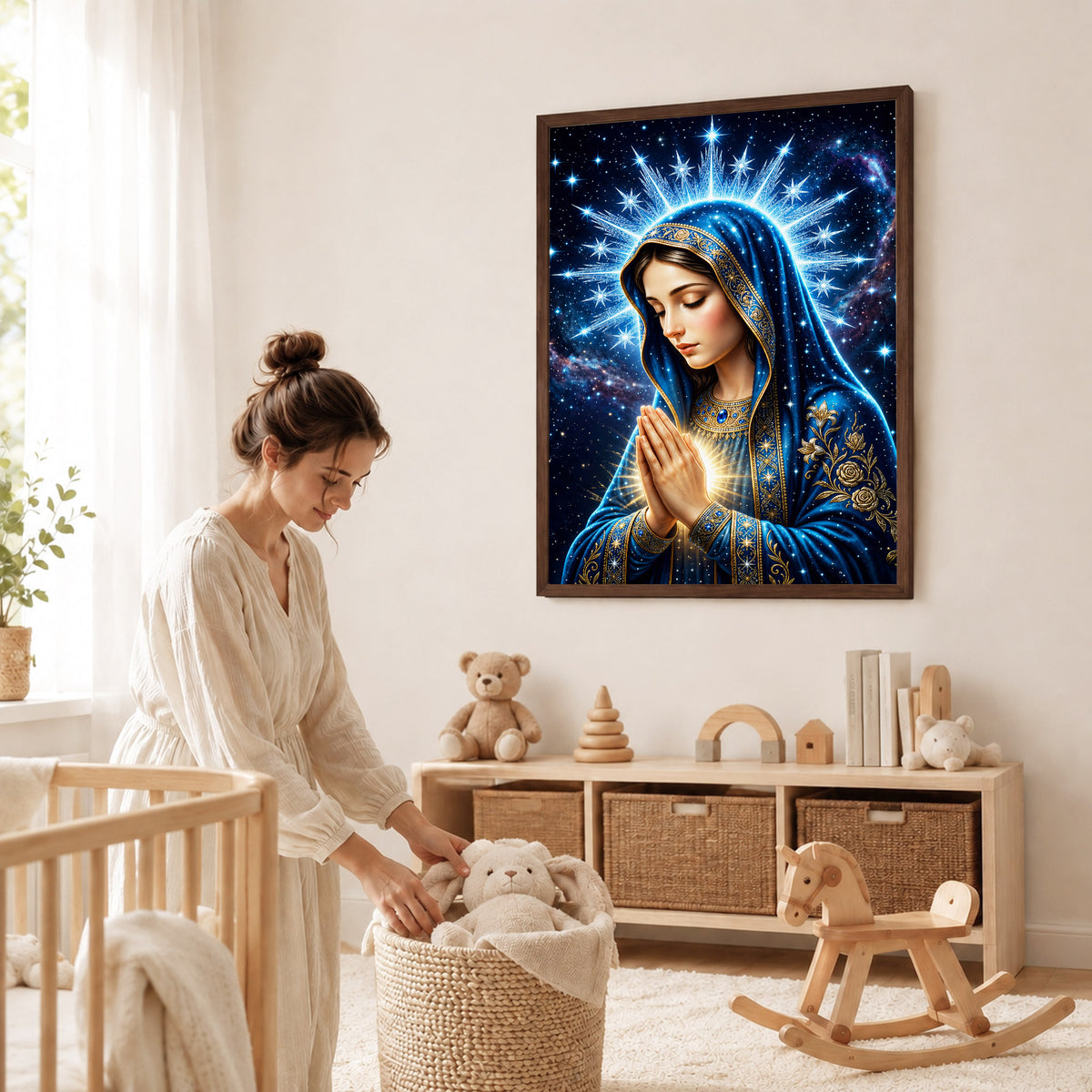 Starry Virgin Mary Heavenly - Beautiful Divine Image for Spiritual Spaces Poster/Canvas