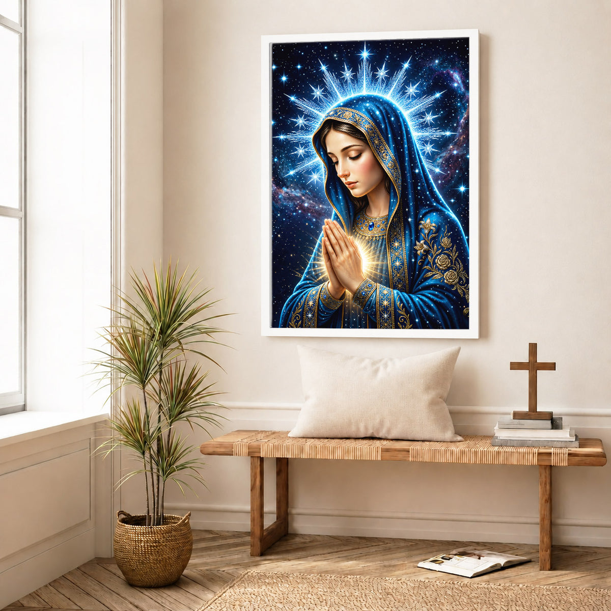 Starry Virgin Mary Heavenly - Beautiful Divine Image for Spiritual Spaces Poster/Canvas