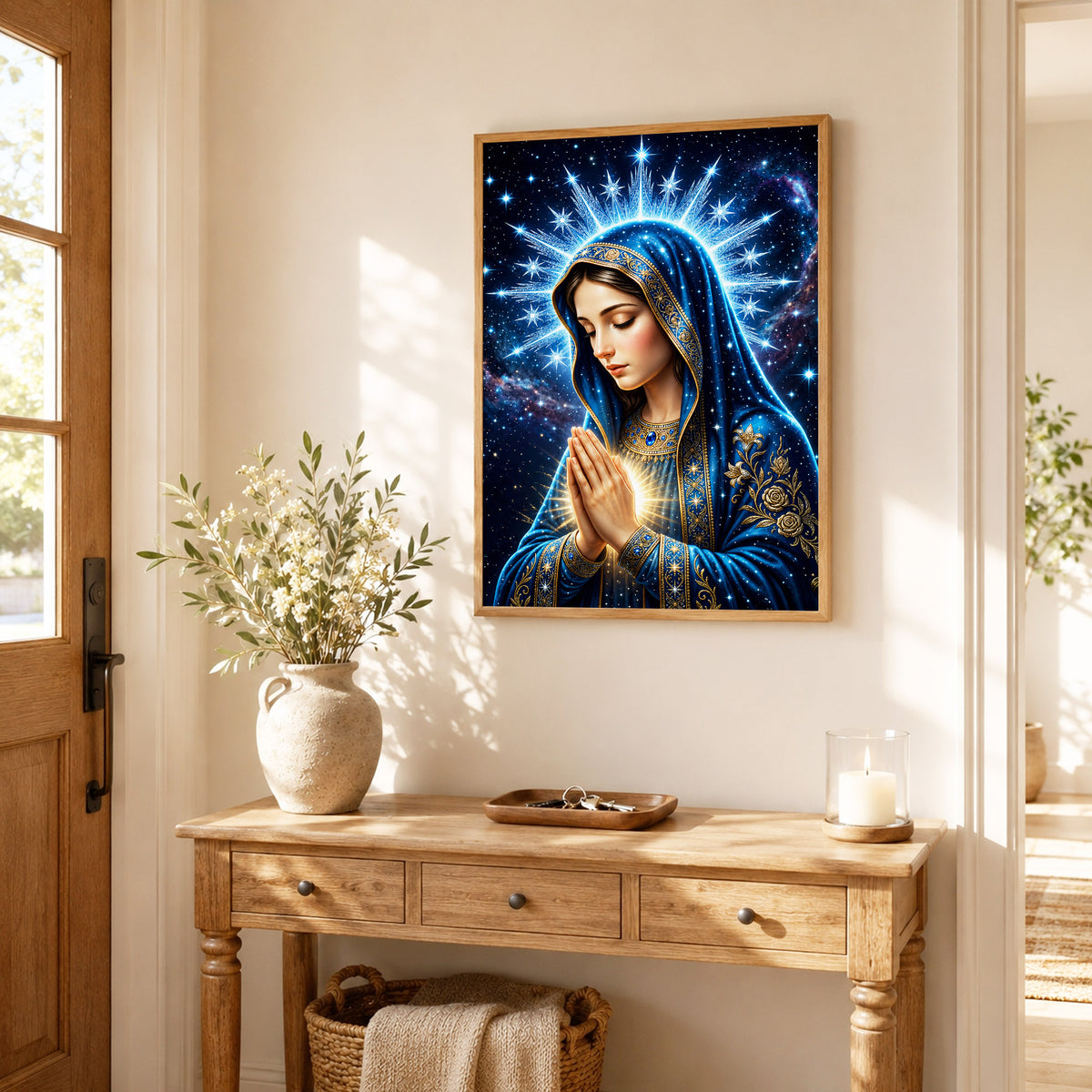 Starry Virgin Mary Heavenly - Beautiful Divine Image for Spiritual Spaces Poster/Canvas