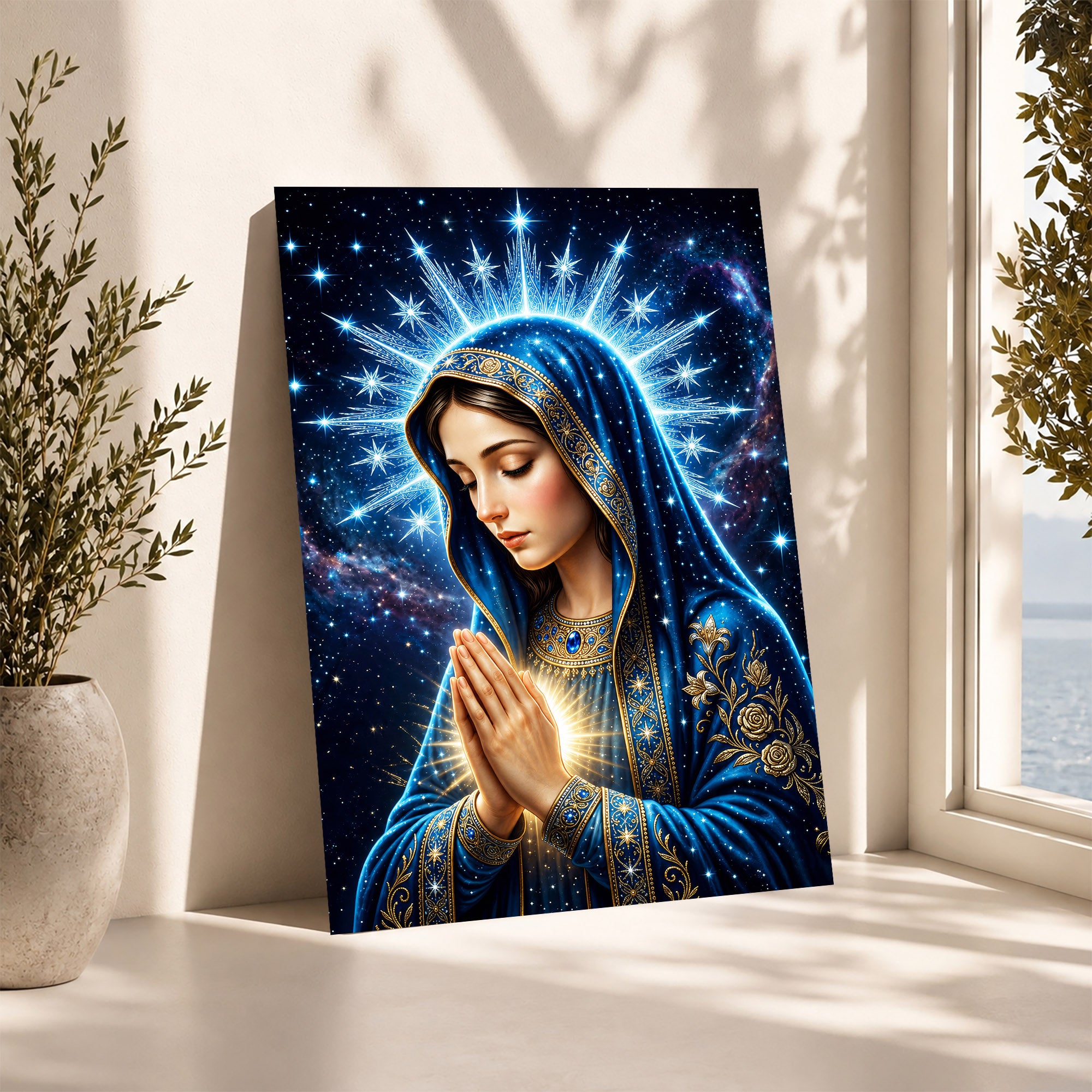 Starry Virgin Mary Heavenly - Beautiful Divine Image for Spiritual Spaces Poster/Canvas