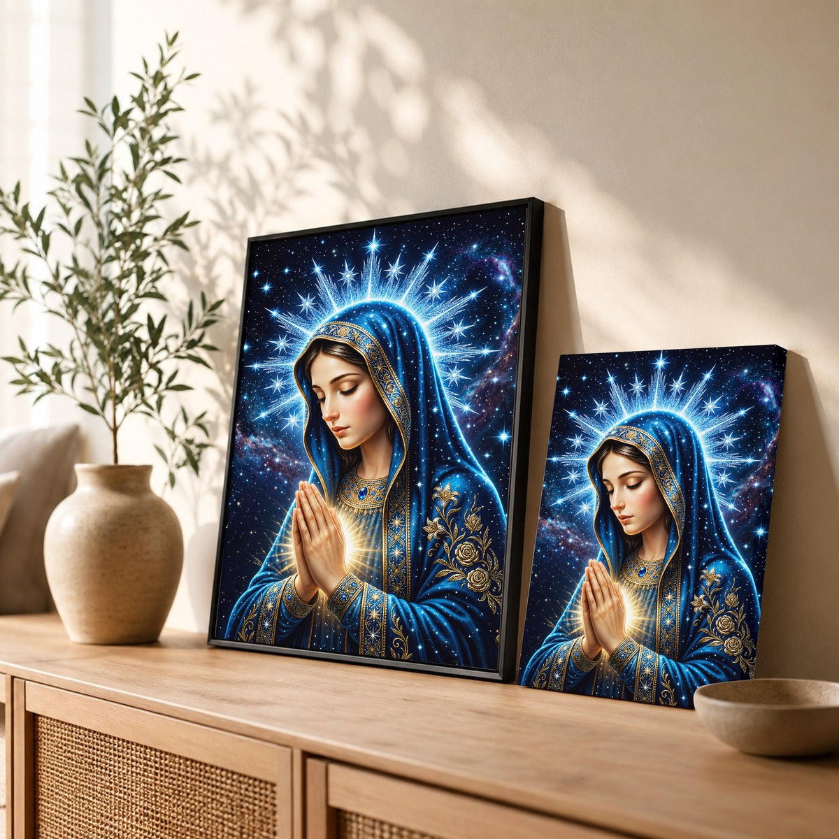 Starry Virgin Mary Heavenly - Beautiful Divine Image for Spiritual Spaces Poster/Canvas
