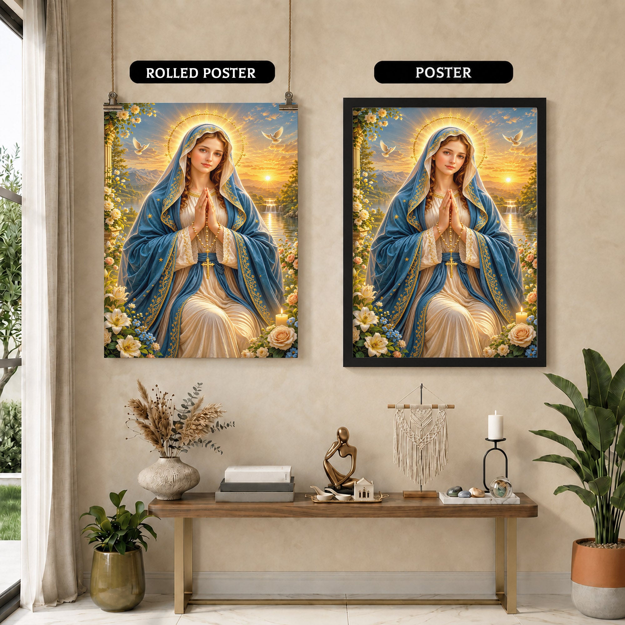 Sunset Prayer Virgin Mary Landscape Poster/Canvas