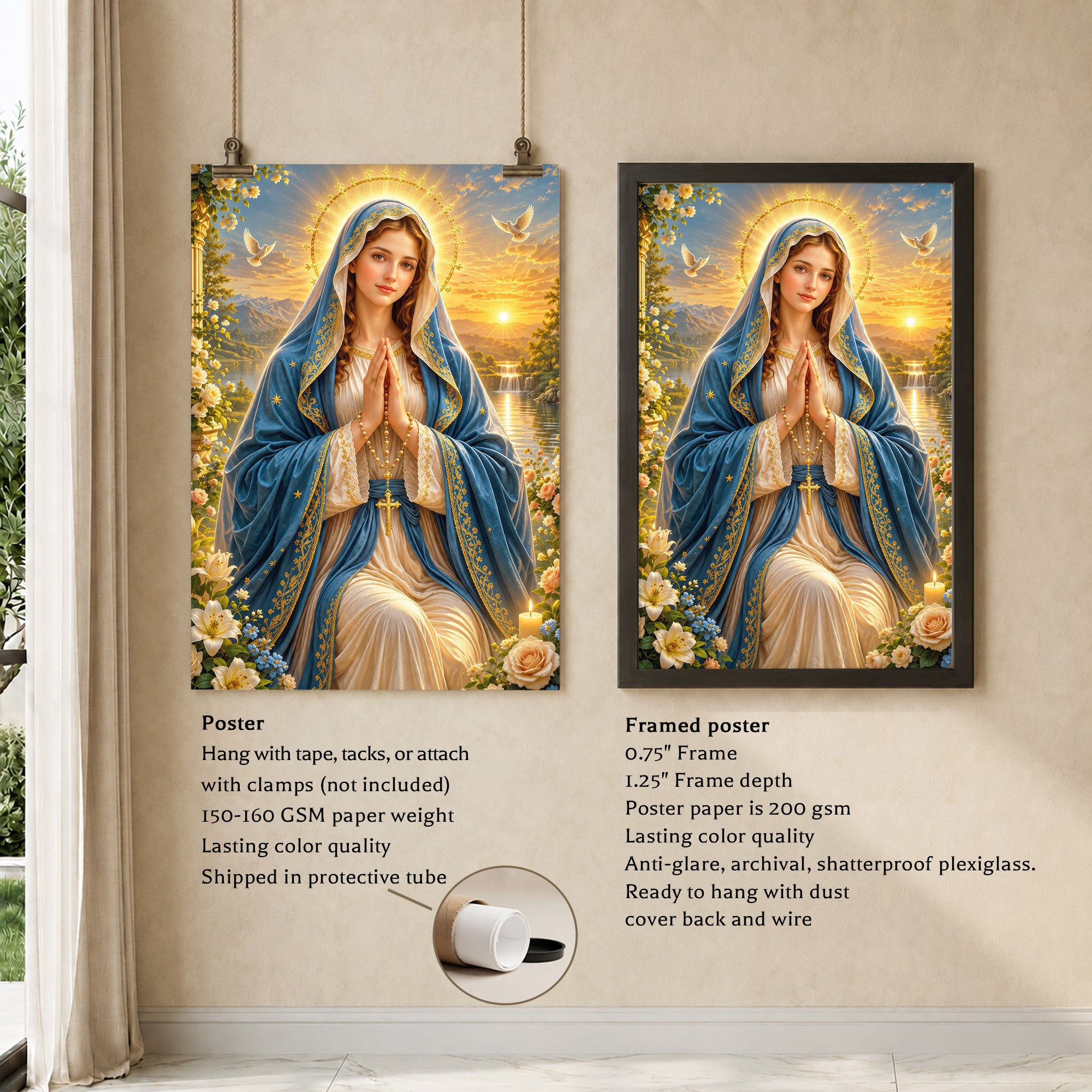Sunset Prayer Virgin Mary Landscape Poster/Canvas