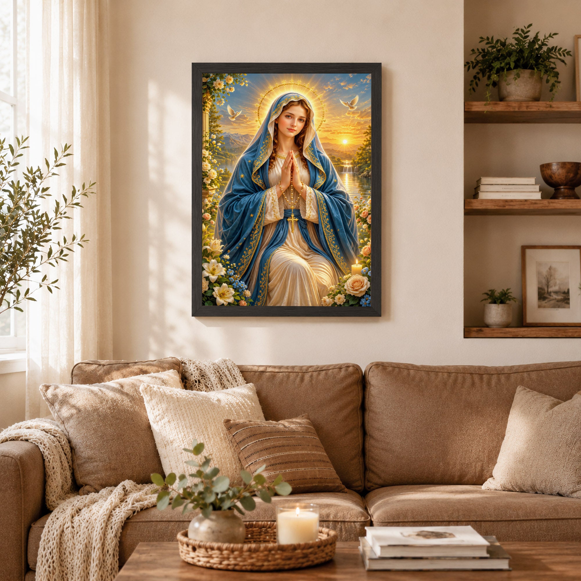 Sunset Prayer Virgin Mary Landscape Poster/Canvas